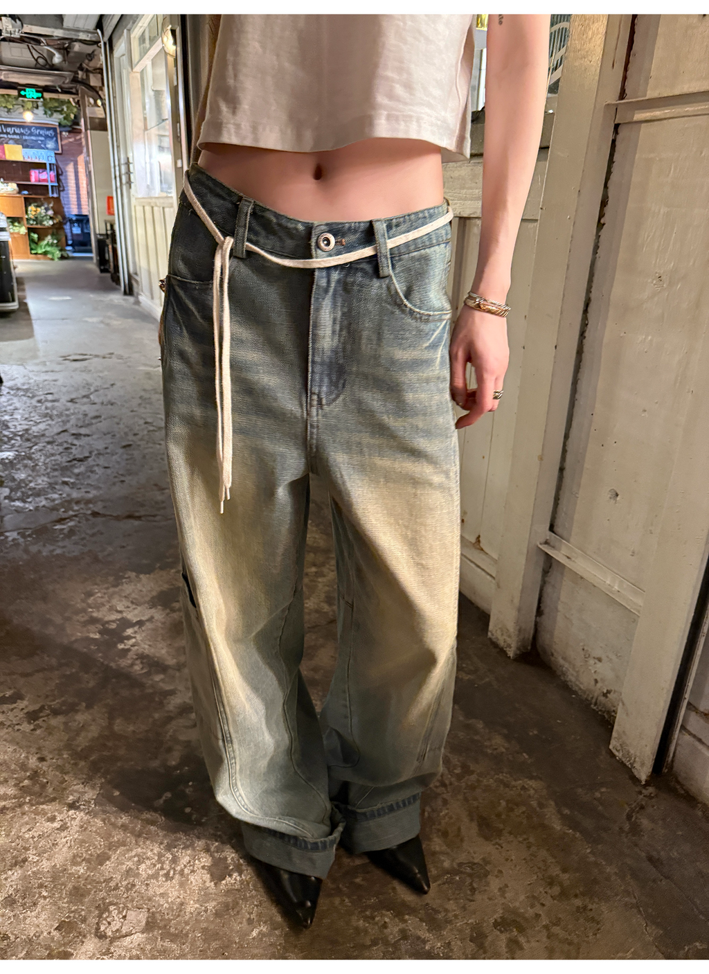 LelyMooch ヴィンテージウォッシュ デニムパンツ  LEM224