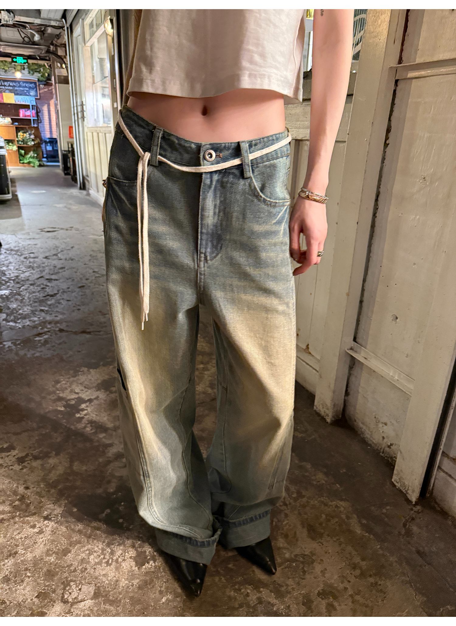 LelyMooch ヴィンテージウォッシュ デニムパンツ  LEM224