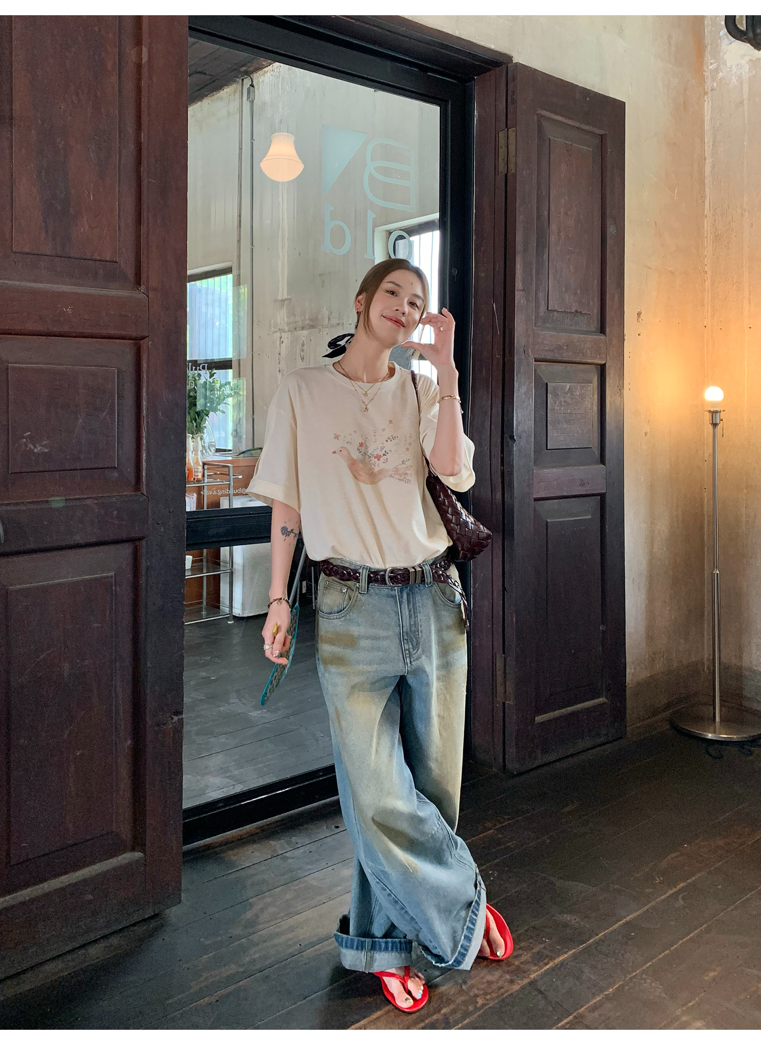 LelyMooch プリント ゆったりシルエット半袖Tシャツ  LEM142