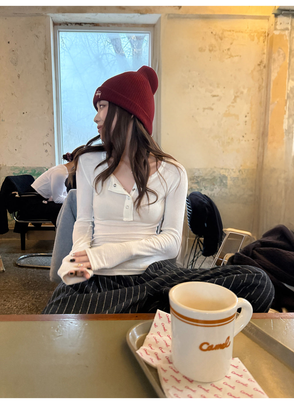 LelyMooch 3色展開 ヘンリーネック ウール混 インナートップス  LEM296