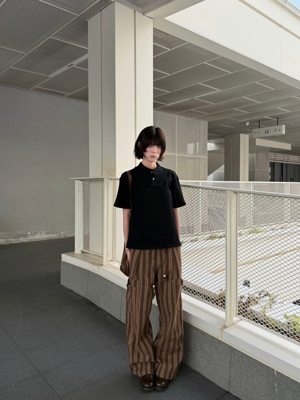 バークストライプ ワイドパンツ  LOM084