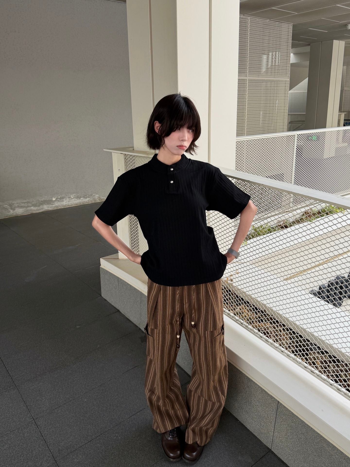 バークストライプ ワイドパンツ  LOM084