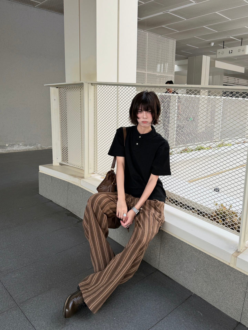バークストライプ ワイドパンツ  LOM084