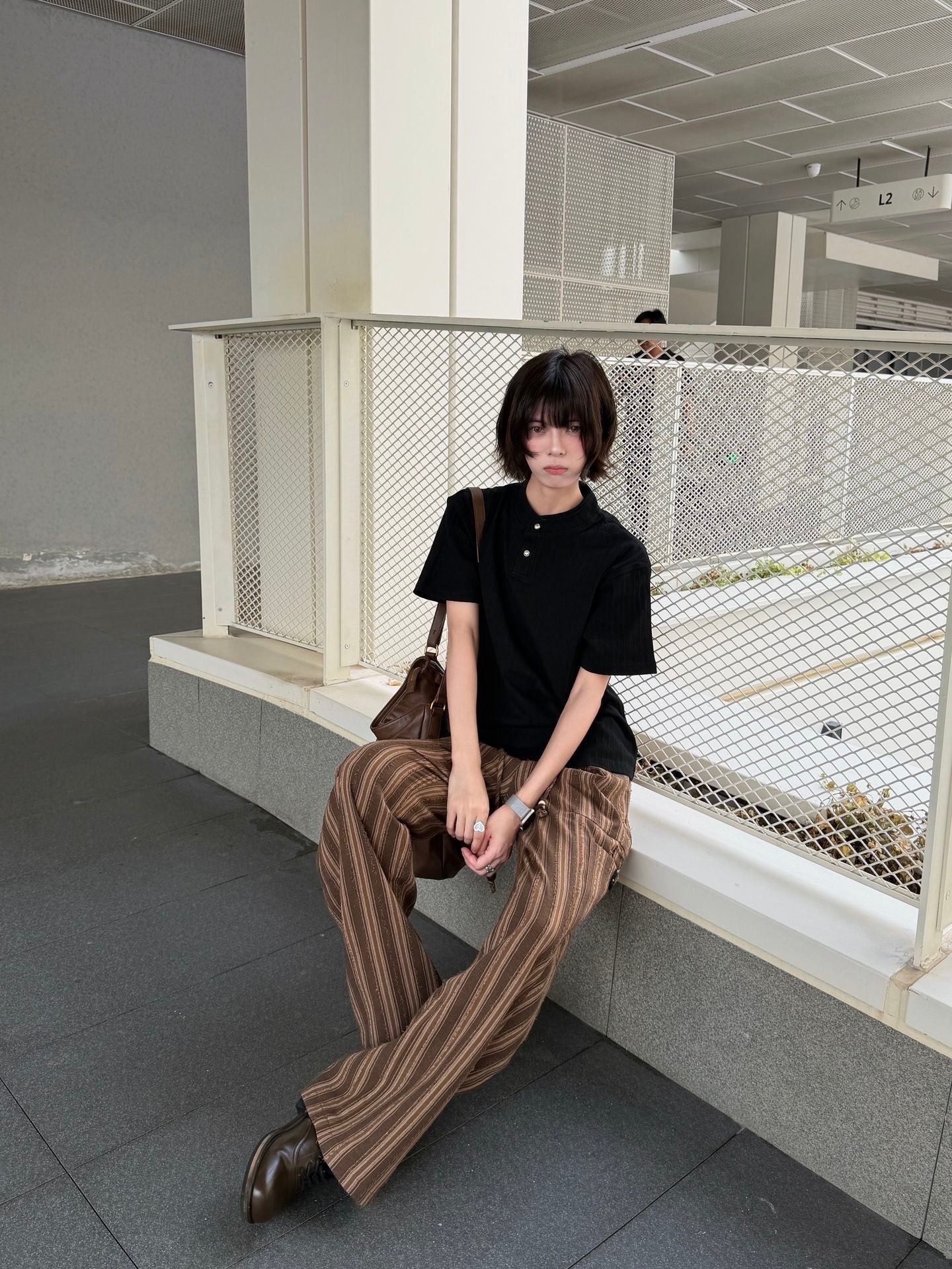 バークストライプ ワイドパンツ  LOM084