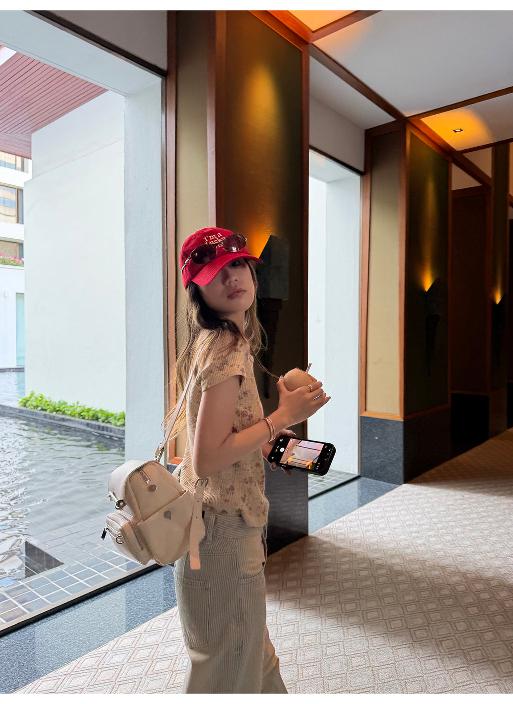 LelyMooch 花柄 ワッフル素材 ショート丈Tシャツ  LEM343