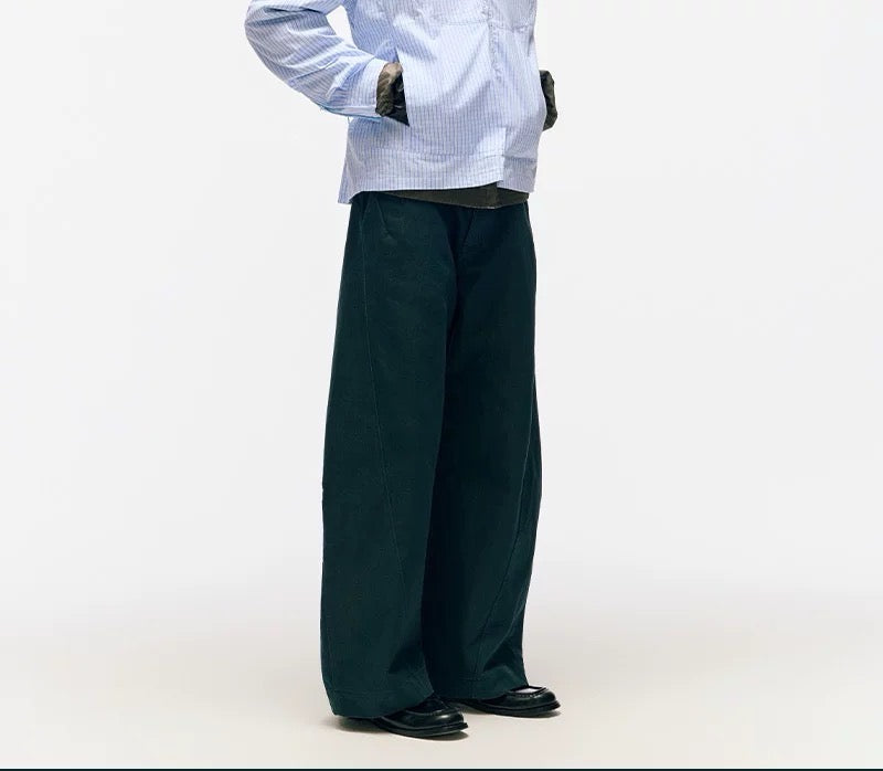 立体カーブドライン × ワイドシルエット構造タックデザインパンツ LOM030