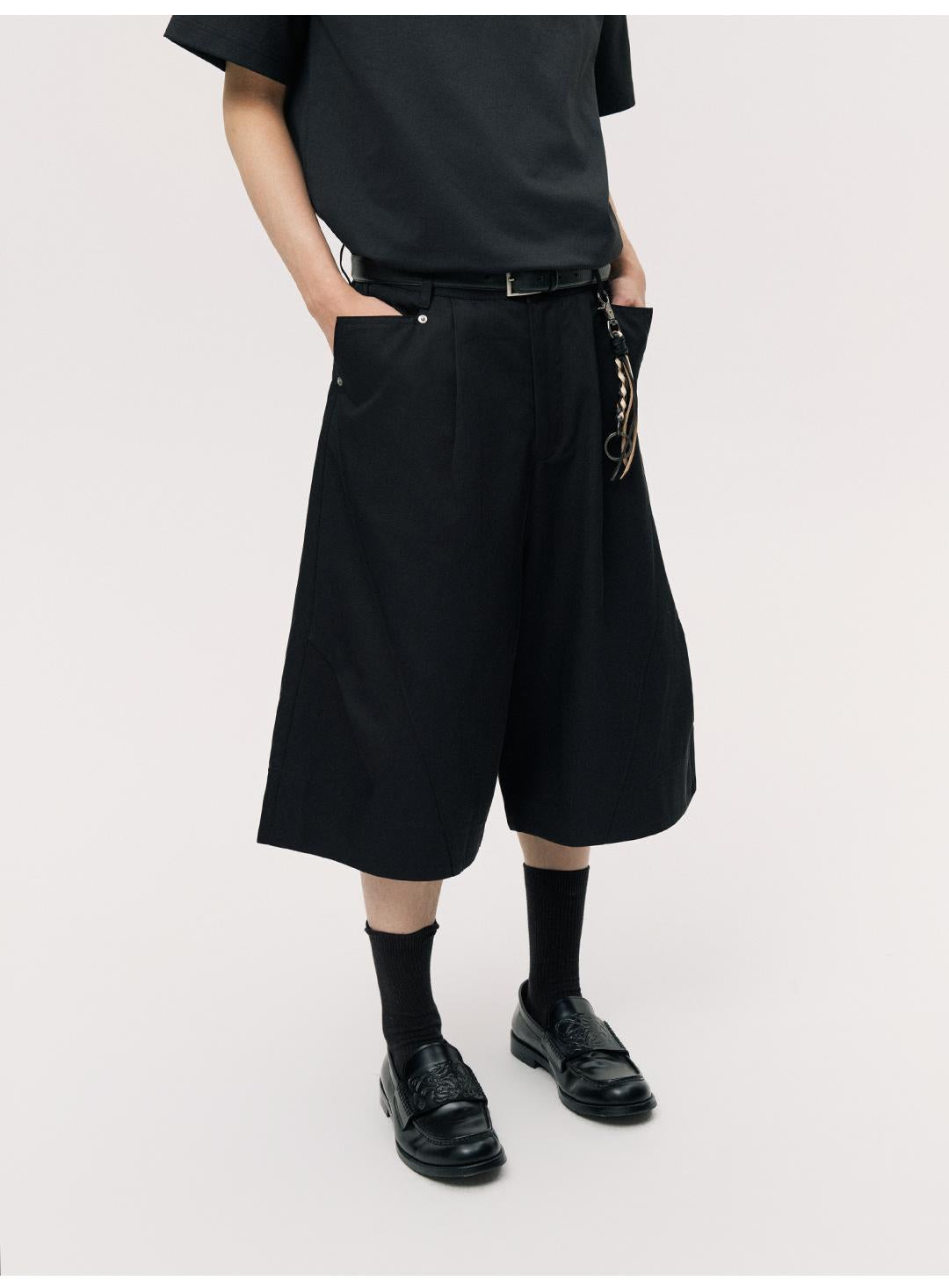 上質ドレープ Aライン ワイドクロップドパンツ  LOM069